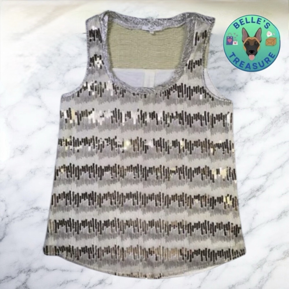 Miss Me Tank Top Womens Small Gold Sequin Shirt Y2K 90s Shimmer Sparkle‎ Glam